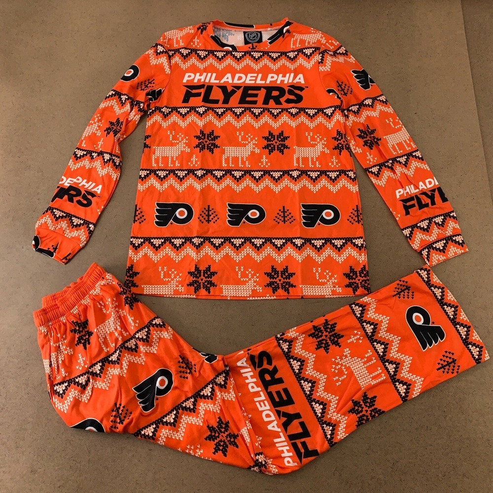 FOCO Men's Size Small Orange Fair Isle Print Philadelphia Flyers Pajama Set NWT
